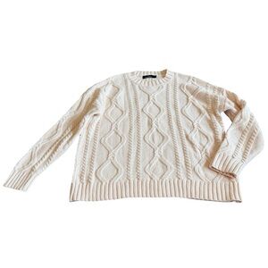 Trendy Queen Pullover Cableknit Sweater Cream Neutral Stretch Cozy Size Medium